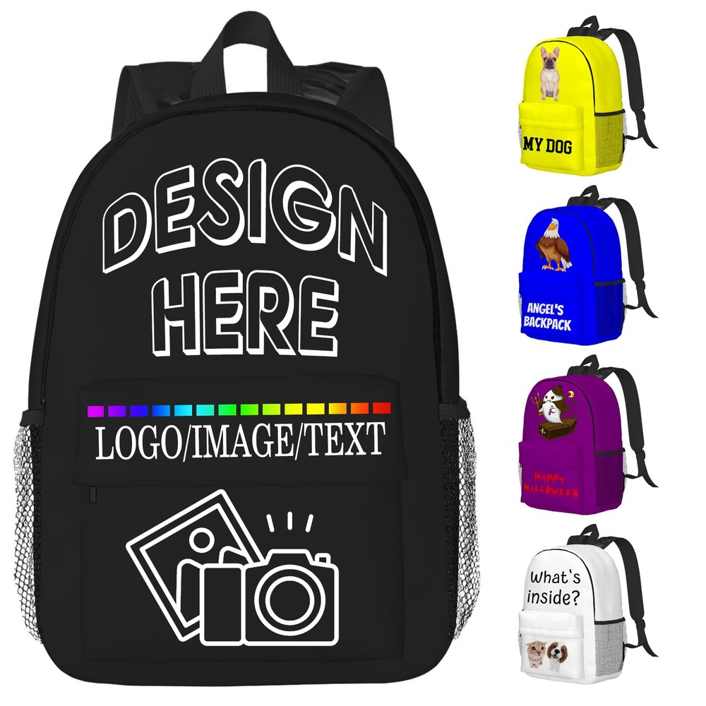 15IN Custom Backpack Large-Capacity Full Frame Print Colors Personalized Laptop Bags Customize Travel Laptop Backpack Customized Bookbags Design Your Own Photo Text Logo Custom Bookbag
