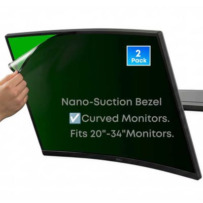 [32 inch] Computer Privacy Screen Filter (2 Pack) Pre-Installed Nano-Suction Bezel (No Messy Tapes) Anti-Blue Light & Anti-Glare Film Seamless "Native" Fit for Ultra-Wide & Curved Monitors Secure 4-Sided Grip for Tilted Screens Washable & R