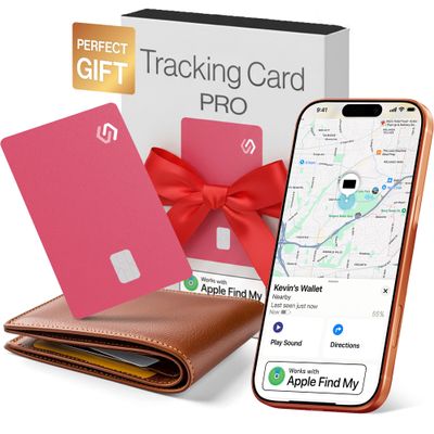 SPOTMINDERS Apple MFi Certified Credit Card Wallet Tracker PRO Pink (iOS Only) Gifts for Her Works with Apple Find My Rechargeable Tracking Card for Women IP68 0.07" Slim Item Finder for Luggage Purse