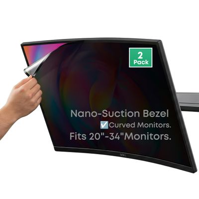 infoWall 2-Pack 23.8 Inch Computer Privacy Screen Filter (21.1"  12.0") for 16:9 Curved & Flat Monitors  Nano-Suction Bezel (Tape-Free Instant Install)  Anti-Glare, Blue Light Blocking, Washable