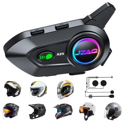 JZAQ Motorcycle Helmet Bluetooth Headset Bluetooth Helmet Speakers & Intercom - 2 Rider Noise Cancellation Communication System for Motorcycle 1000mAh IP67 Waterproof