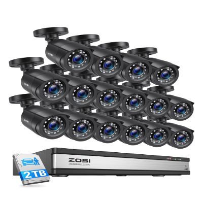 ZOSI 3K Lite 16 Channel Security Camera System with AI Human/Vehicle Detection, 16pcs 2MP Wired Indoor Outdoor CCTV Cameras, Night Vision, 24/7 Recording for Business & Warehouse, No Monthly Fees