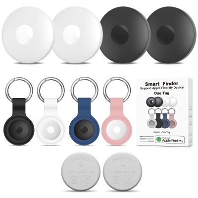 Air Tracker Work with Apple Find My App (iOS Only), 4-Pack Bluetooth + UWB Smart Tag, Include 2pcs Extra Replaceable 2032 Batteries, Silicone Case, Item Locator Finder for Keys Vehicles Luggage Bags