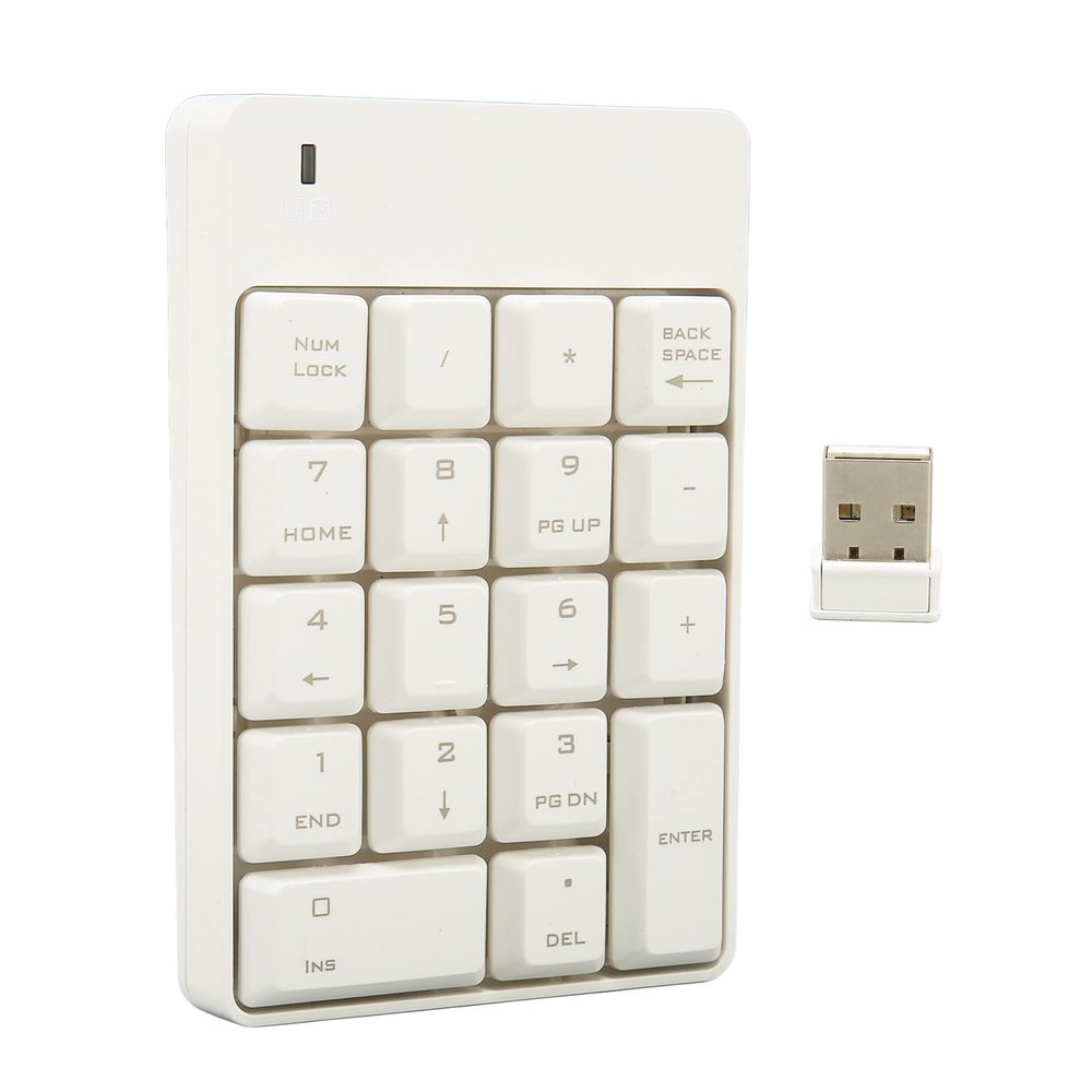 LiebeWH Compact 2.4G Wireless Numeric Keypad 18 Keys USB Number Pad for Office Home Work, Suitable for Laptop and Desktop Users (White)