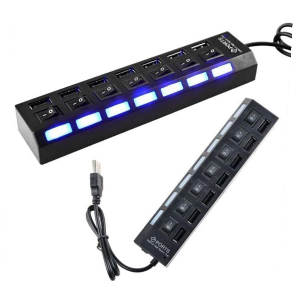 NOLITOY Port USB Multi Charger Hub with High-Speed Mbps Data Transfer Protection and Off Switch for Laptop PC Desktop Use Black