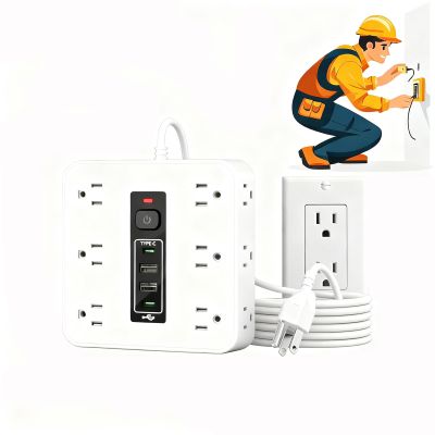 16-in-1 Power Strip with Switch & Surge Protection, Power Strip, Flat Plug Powers Strips Surges Protector, 12ac+2uab+2type-C Ports for Home, Office