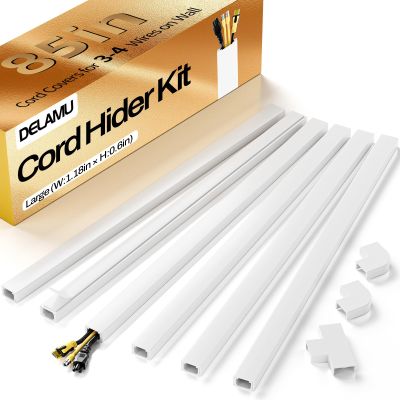 Delamu Cord Hider Wall, 85in Cord Covers for 3-4 Wires on Wall, Cable Hider Wire Hiders Wire Covers for TV Cords on Wall, Easy Mount Cable Cover Management Kit to Hide TV Wires, W1.18 H0.67in, White