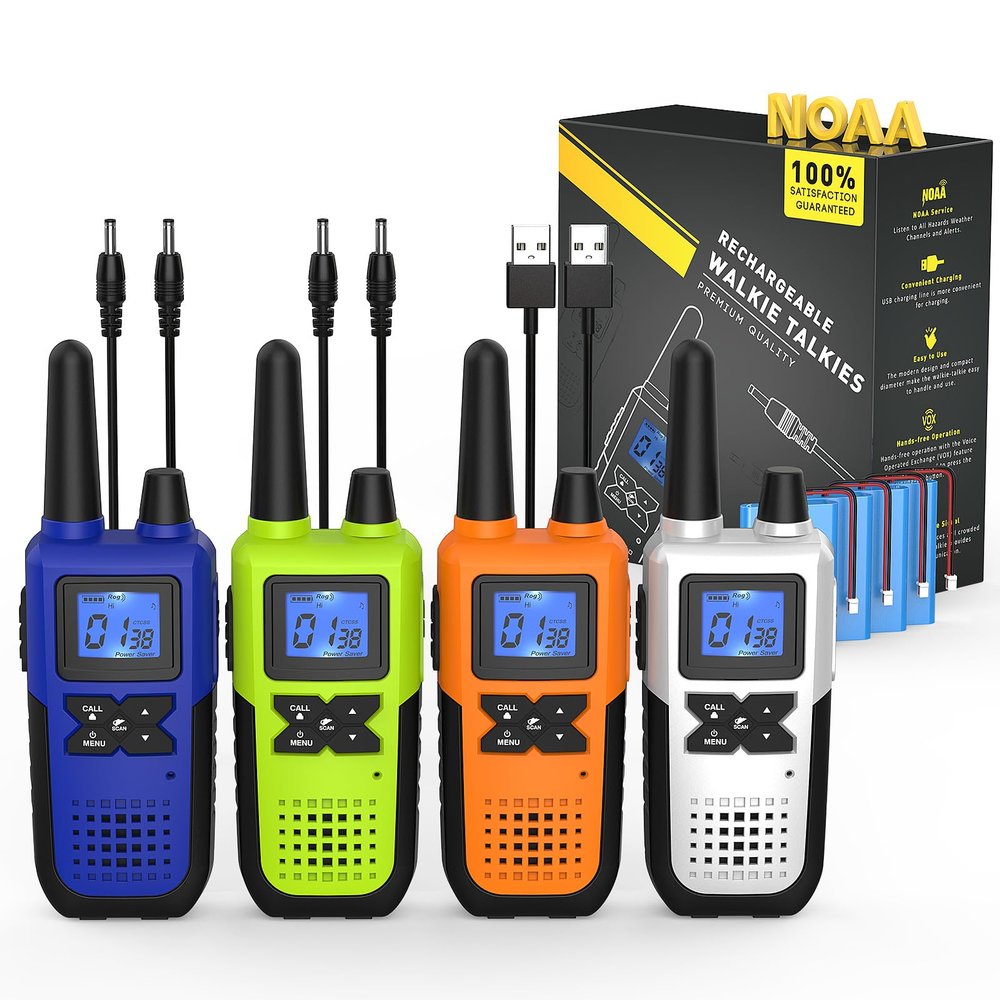 Topsung Walkie Talkies for Adults Long Range Rechargeable 2 Way Radios 4 Pack(Blue Green Orange Silver)