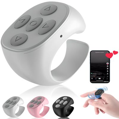 Fingertip Wireless Bluetooth Remote Control, 2026 Upgraded Scrolling Ring Bluetooth Page Turner for Phone, Camera Shutter Scroller Remote for Short Video Music (White)