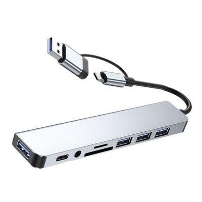 Holibanna Multi-Port USB Hub Adapter Type-C USB Splitter with Memory Card Reader Audio Jack High-Speed Data Expander for Laptop Tablet