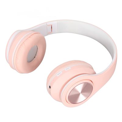 Keenso Noise Reduction Foldable Headset with Colorful Light, Wireless Over Ear Headphone for Phone Laptop, Stylish Headset for Kids (Black) (Pink)
