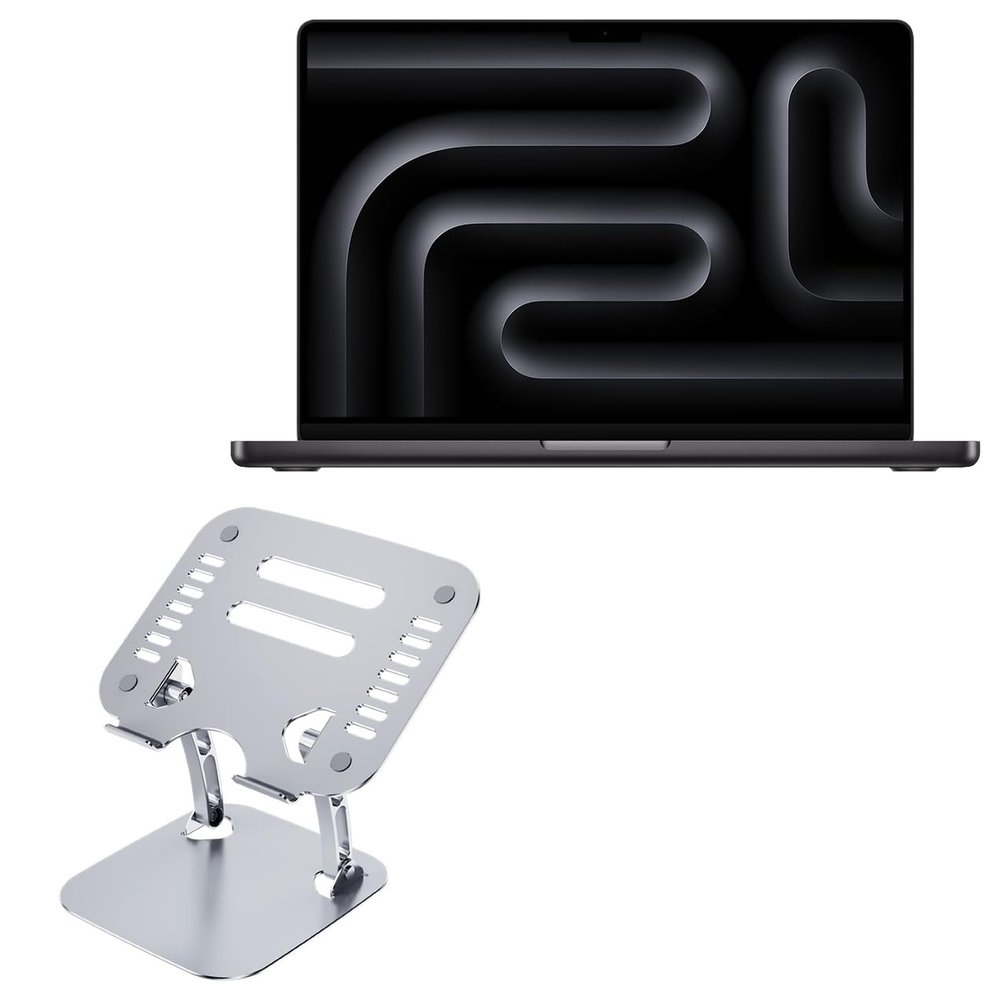 BoxWave Stand and Mount Compatible with Apple MacBook Pro M4 (2024) (14.2 in) - Executive VersaView Stand, Ergonomic Adjustable Viewing Angle Metallic Riser - Metallic Silver