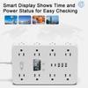 16-in-1 Power Strip with Switch & Surge Protection, Upgrade Flat Plug Power Strip, Time Display, Widely Spaced Multiple Outlets for Home, Office, Dorm,Travel (White, Cord 60in) view 3