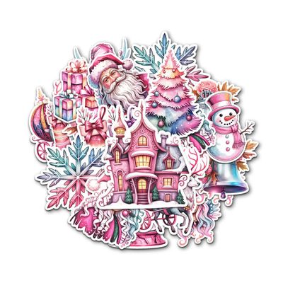 12 Pcs Pastel Christmas Stickers Pack, Aesthetic Holiday Vinyl Decals Featuring Santa, Angel, Reindeer, Snowflake, Gifts, Tree, Bell, Waterproof Soft Color Stickers for Laptop, Bottle, Card 3 Inches