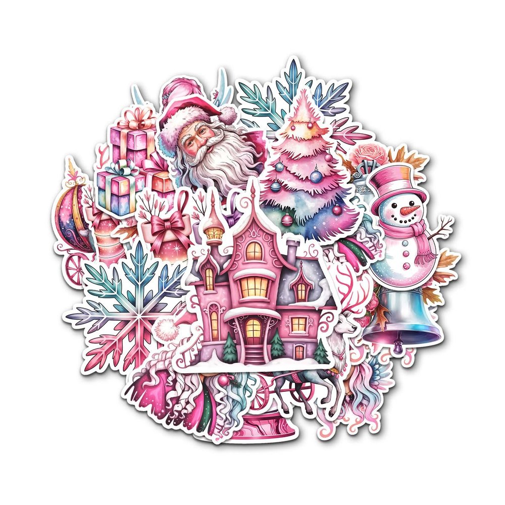 12 Pcs Pastel Christmas Stickers Pack, Aesthetic Holiday Vinyl Decals Featuring Santa, Angel, Reindeer, Snowflake, Gifts, Tree, Bell, Waterproof Soft Color Stickers for Laptop, Bottle, Card 3 Inches