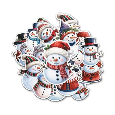 12 Pcs Christmas Snowman Stickers Set, Cute Holiday Snowman Vinyl Decals with Hats and Scarves, Waterproof Winter Stickers for Laptop, Water Bottle, Card Making, Scrapbook 8 Inches