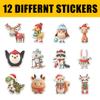 12 Pcs Cute Christmas Animal Stickers Pack, Holiday Vinyl Decals Giraffe, Dinosaur, Bunny, Raccoon, Reindeer, Penguin, Owl, Duck, and Moose, Waterproof Festive Stickers for Laptop, Bottle 3 Inches view 2