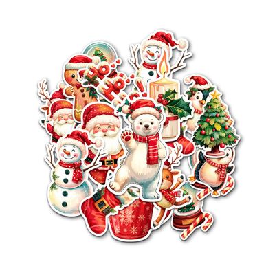 12 Pcs Cute Christmas Stickers Pack, Festive Vinyl Decals Featuring Santa, Reindeer, Snowman, Penguin, Tree, Gingerbread, and Mug, Waterproof Holiday Stickers for Laptop, Bottle, Cards 6 Inches