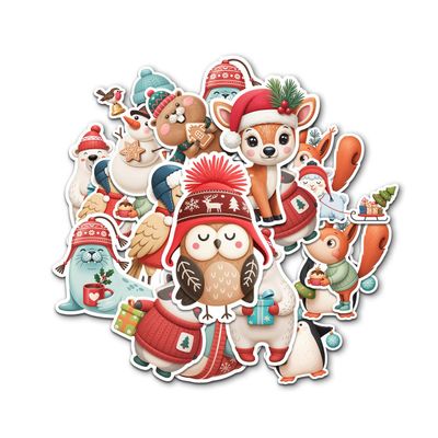 12 Pcs Cute Christmas Animal Stickers Pack, Holiday Vinyl Decals Deer, Penguin, Raccoon, Owl, Whale, Polar Bear, Beaver, Snowman, Waterproof Festive Stickers for Laptop, Bottle, Cards 6 Inches
