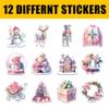 12 Pcs Pink Christmas Stickers Pack, Aesthetic Holiday Vinyl Decals Featuring Santa, Snowman, Reindeer, Gift Box, Tree, Wreath, and Bell, Waterproof Pastel Stickers for Laptop, Bottle, Cards 4 Inches view 2