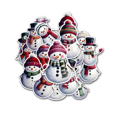 12 Pcs Cute Snowman Stickers Pack, Adorable Christmas Snowman Decals with Hats and Scarves, Waterproof Vinyl Holiday Snowman Decorations for Laptop, Bottle, Notebook, and Scrapbook 7 Inches