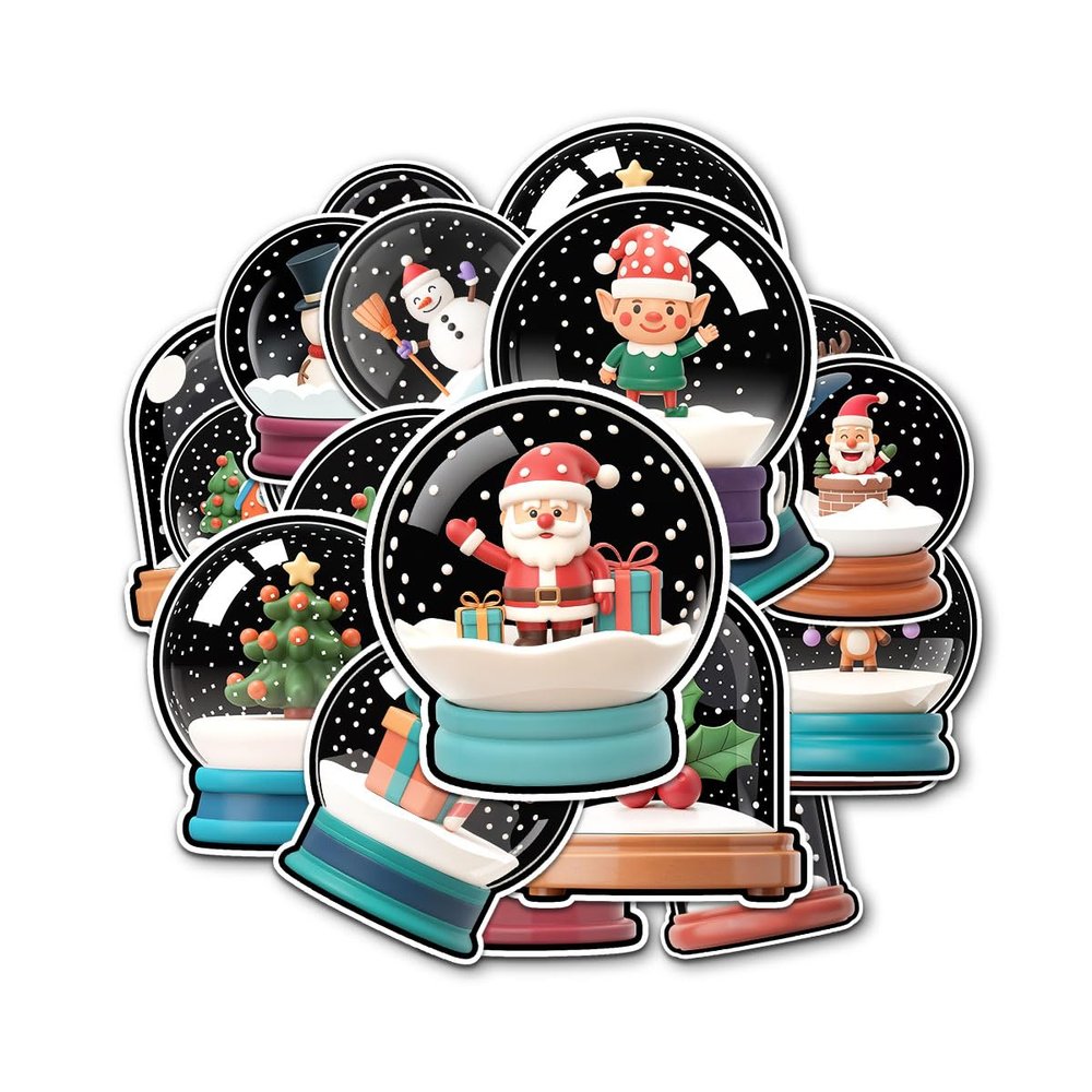 12 Pcs Christmas Snow Globe Stickers Set, Cute Holiday Vinyl Decals Featuring Santa, Reindeer, Snowman, Elf, and Gifts, Waterproof Winter Stickers for Laptop, Bottle, Notebook, Scrapbook 8 Inches