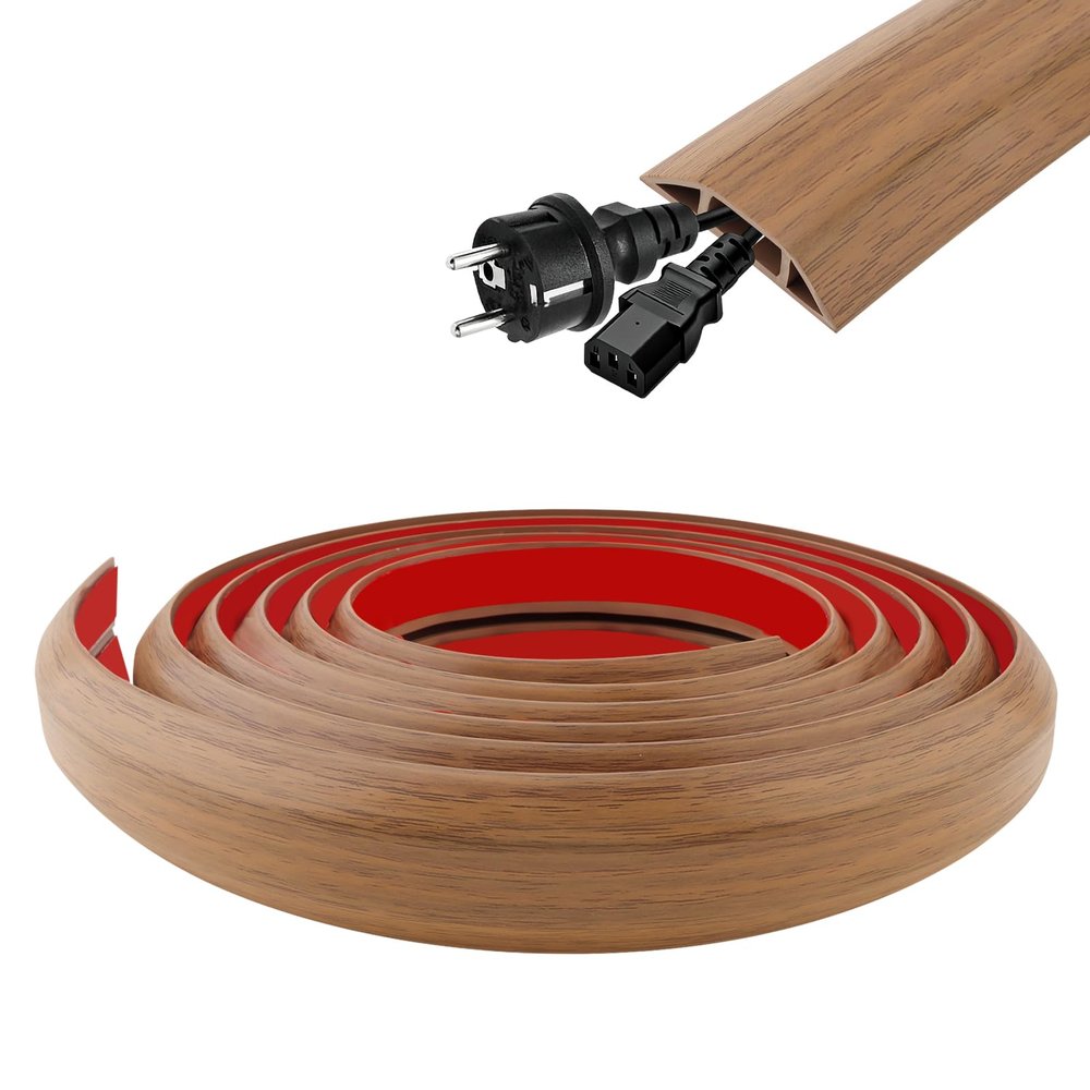6.6Ft Floor Cord Covers Self Adhesive Cord Hider Extension Management Prevent Cable Trips Gray Wood Grain for Cable Protector Cover