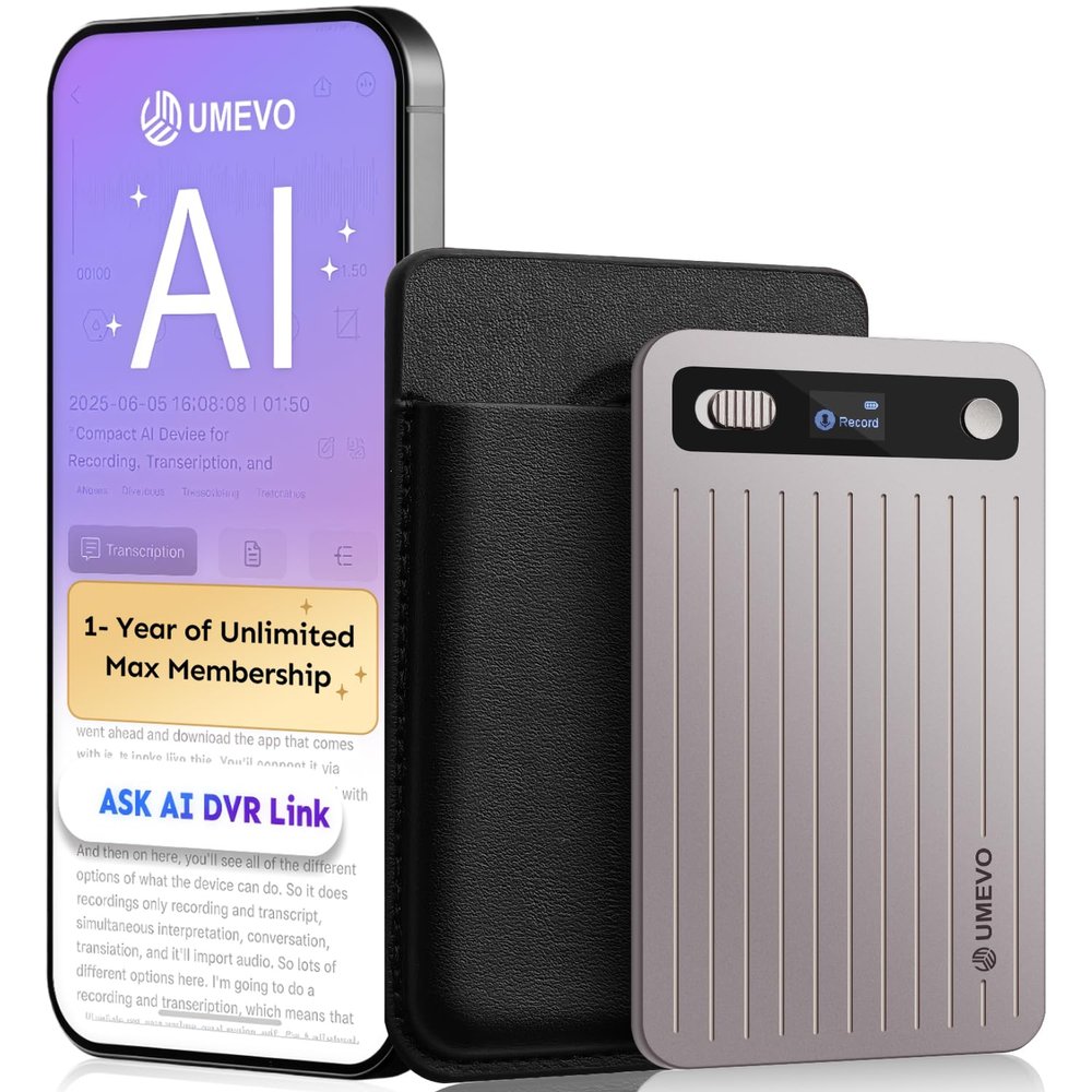 UME UMEVO AI Voice Recorder with App Control : AI Transcription, Summarization & Mind Maps, Portable AI Note Taking Device with Case 64GB Memory Recording for Calls, Meetings, Interviews (Rose Gold)