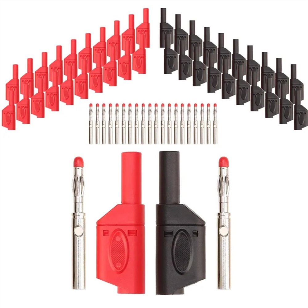 20PCS/10Pairs 4mm Nickel-Plated Lantern Sheath Retractable Tube Stackable Banana Wire Solder Connector High Voltage(10 Red 10 Black)