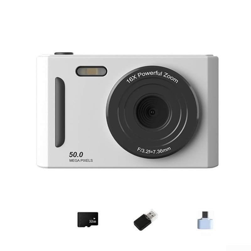 4K Digital Camera, 64MP Vlogging Camera for You-Tube, Retro CCD Portable 16X Digital Zoom- Compact Point and Shoot Camera for Photography Autofocus Travel Selfie Entry-level(White 32G)