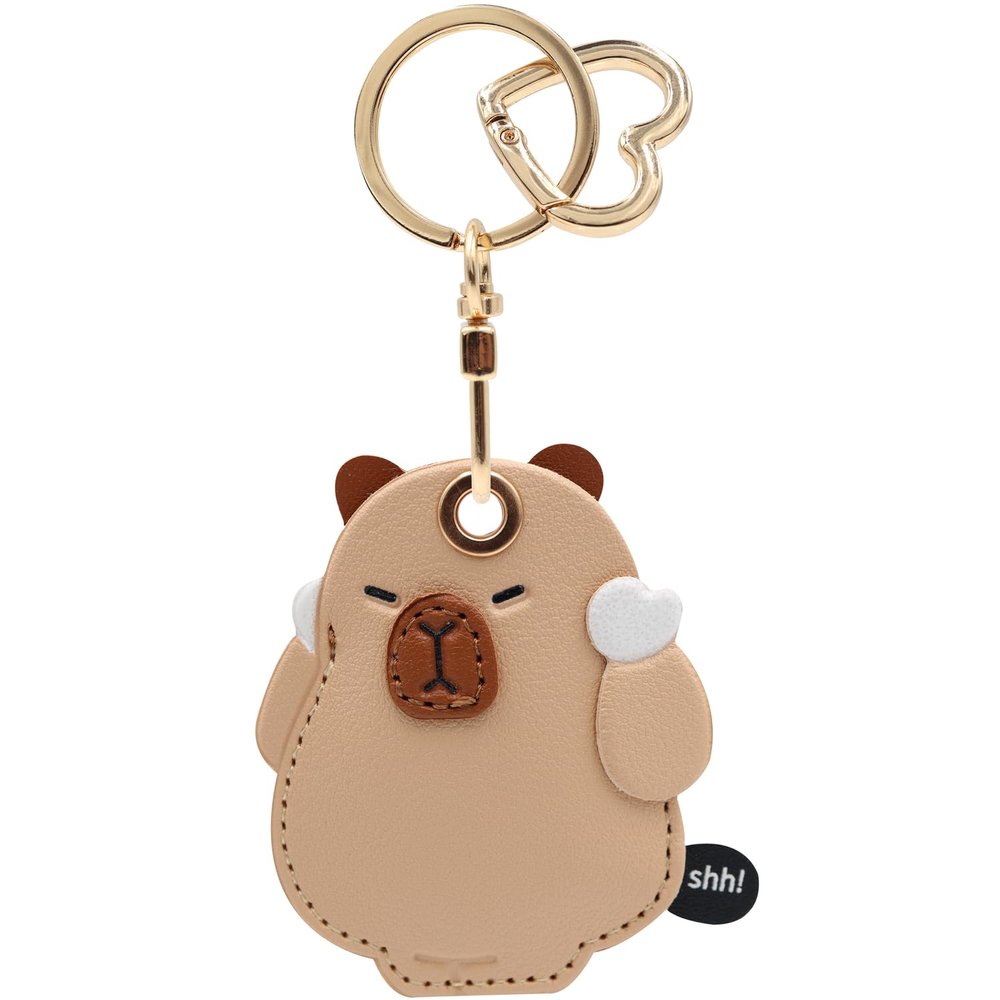 MC Fashion PU Leather Keychain Holder Case Compatible with AirTag, Cute Cat Charm Key Ring GPS Tracker Case (Capybara)
