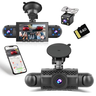 360 Dash Cam 1080P Car Camera, 4 Channel 3 Inch Front and Rear Left Right Full View Dashcam with WiFi & App Control, Night Vision, G-Sensor, Loop Recording, 24/7 Parking Mode + 64GB TF Card