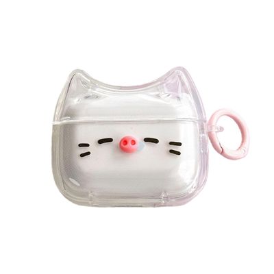 Transparent Clear Earphone Case for AirPods Pro, Cute Lovely Cat Face Soft TPU Silicone Case, Kitty Ear AirPods Pro 2 Cover Protective Skin Shockproof Protector for iPod Earbuds -Piggy
