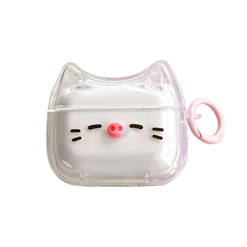 Transparent Clear Earphone Case for AirPods Pro, Cute Lovely Cat Face Soft TPU Silicone Case, Kitty Ear AirPods Pro 2 Cover Protective Skin Shockproof Protector for iPod Earbuds -Piggy