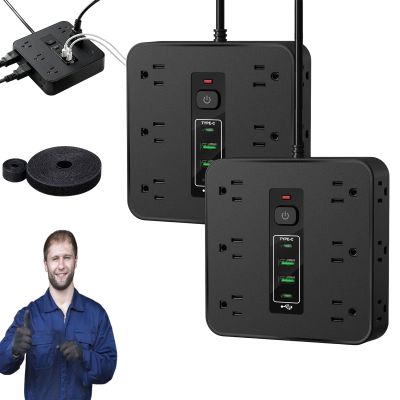 16-in-1 Power Strip with Switch & Surge Protection, 16 in 1 Power Strip Surge Protector with USB Ports, Extension Cord with Overload Protection for Home Office Dorm Essentials (2PC-A)