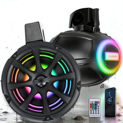 1200W 6.5 Inch Marine Speakers, Built-in Bluetooth & Amplifier, IPX6 Waterproof Powered Subwoofers, RGB Lights, 2-Way, Independent Remote Control, Boats Audio System for ATVs, UTVs, Jeeps, Golf Cart
