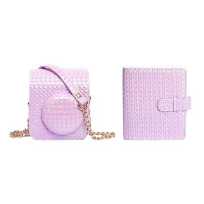 IREHGTYZ Colorful Woven Camera Bag Set for Instax Mini 12 Portable PU Case Cover Album Kit with Sholder Strap for Instax Mini 12 Accessor(Purple)