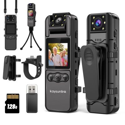 kaysunlink 4K 128GB Body Camera with 1.4 Screen Audio and Auto Video Night Vision Mini Police Wearable Body Worn Cam Portable Small Personal Camcorder Sport Action Outdoor Video Recorder (4K-128GB)