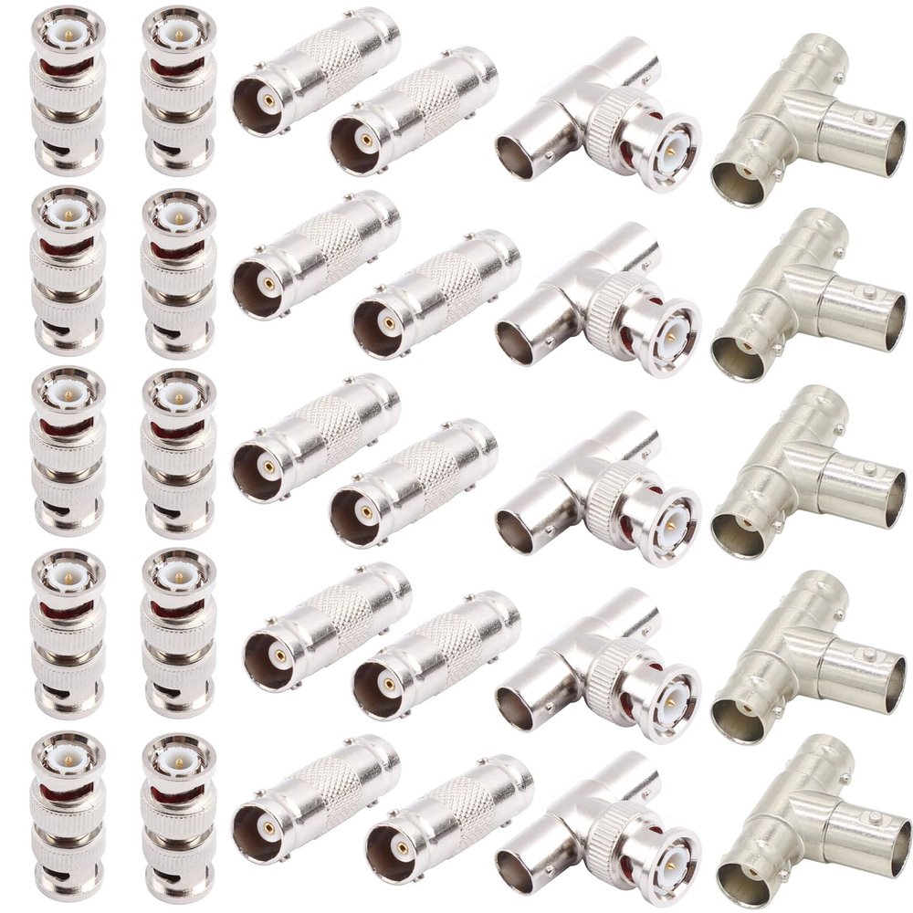 AIMHDUTY BNC Connectors Male Female Coupler 30PCS T Shape 3 Way BNC Splitter Adapter for CCTV Security Camera Surveillance Video