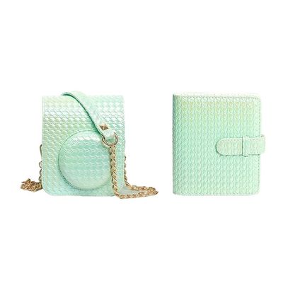 IREHGTYZ Colorful Woven Camera Bag Set for Instax Mini 12 Portable PU Case Cover Album Kit with Sholder Strap for Instax Mini 12 Accessor(Green)