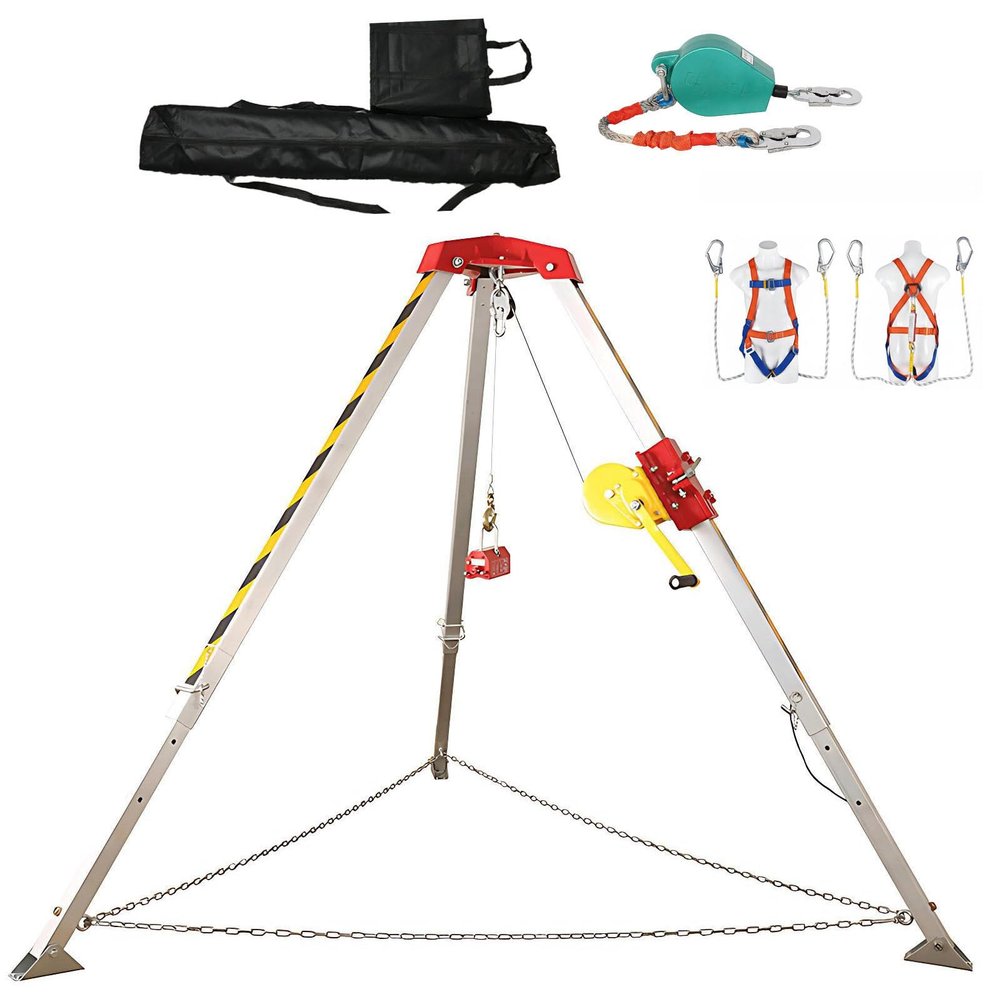 UPLTOE Confined Space Tripod Kit,Confined Space Tripod 7' Legs and 99' Cable,Confined Space Rescue Tripod 32.8 Fall Protection,for Traditional Confined Spaces 2600lbswinch+Fallprotection+safetybelt