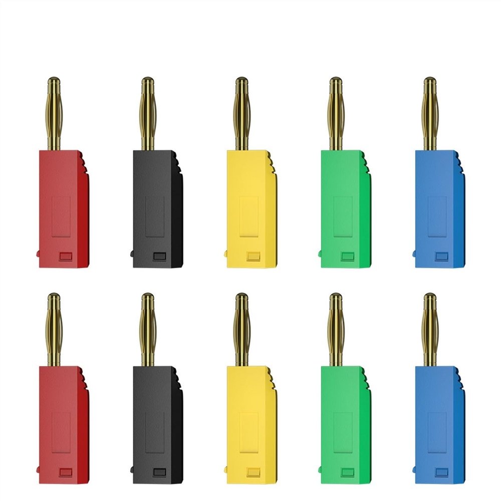 10PCS 2MM Banana Gold Plating Stackable Electrical Terminal Connector Accessories 5 Colors J.10003(5 red 5 Black)