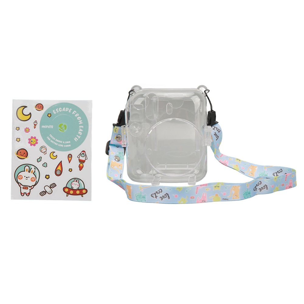aqxreight Instant Camera Case Kit with Shoulder Strap and Stickers for 12 Protective Clear Design (Blue)