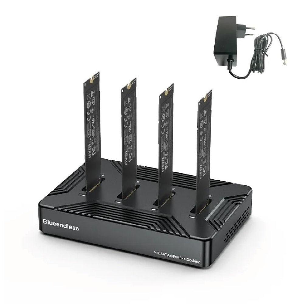 4 Bay M.2 SSD, NVMe and SATA Docking Station, USB-C 10Gbps, PC/Mac/OTG Compatible, Vertical Case with Cooling