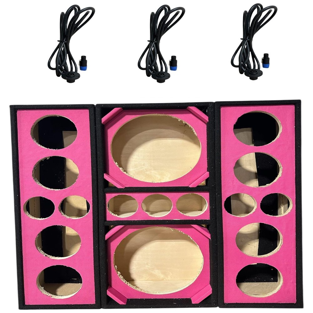 12" Brazilian Style Chuchera Speaker Box for Two 12" Speakers & Three 4" Tweeters Vented Enclosure for Car and Two 2" Driver Box