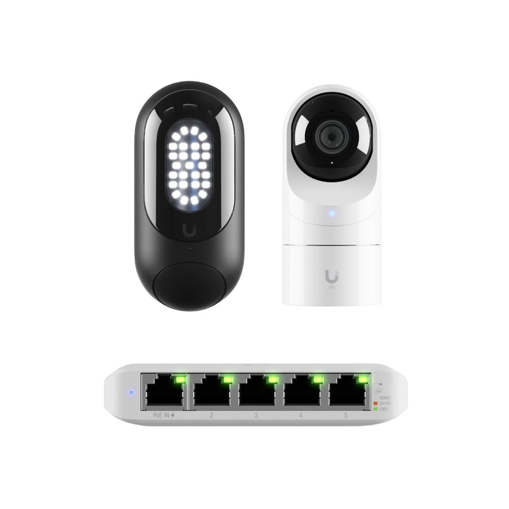 Driveway Guardian Kit (UP-Floodlight + UVC-G5-Flex + Flex-Mini) - Smart Floodlight, HD Weatherproof Camera & Mini Switch | Complete Driveway Monitoring & Lighting Solution