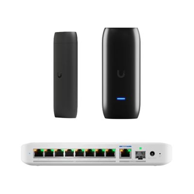 Home Theater Network Kit (Flex-2.5G + UFP-Viewport + UP-AI-Port) Multi-Gigabit Switching, AI Optimization & TV Viewing | High-Speed Entertainment & Security Bundle