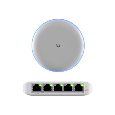 Backyard Link Kit (UBB + Flex-Mini) Long-Range Wireless Bridge & Compact Gigabit Switch | Network Expansion for Detached Garages, Sheds & Patios