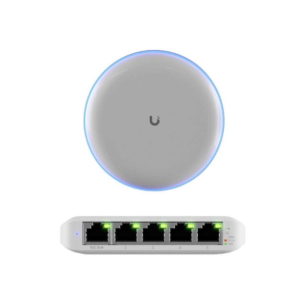 Backyard Link Kit (UBB + Flex-Mini) Long-Range Wireless Bridge & Compact Gigabit Switch | Network Expansion for Detached Garages, Sheds & Patios