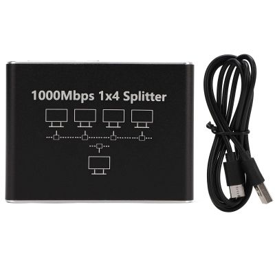 Ethernet Splitter 1 to 4, 1000Mbps Speed Inet Splitter, LAN Ethernet with USB C Supply, Network for Cat 6 7 8 Cables, Plug and Play